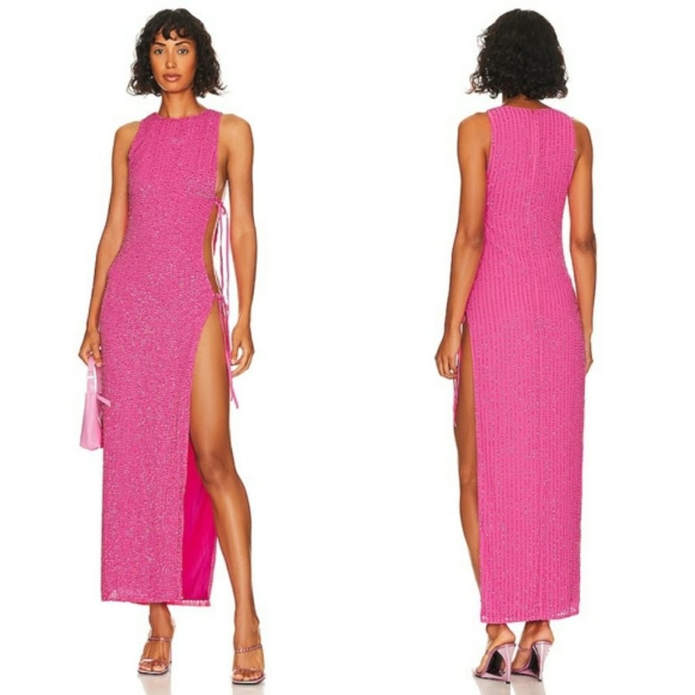 REVOLVE h:ours Juniper Maxi Sequin Dress Hot Pink **FLAW**